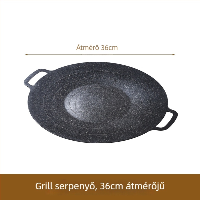 Maifan-kő tapadásmentes kör grill serpenyő vasból, multifunkcionális, hordozható, könnyen tisztítható