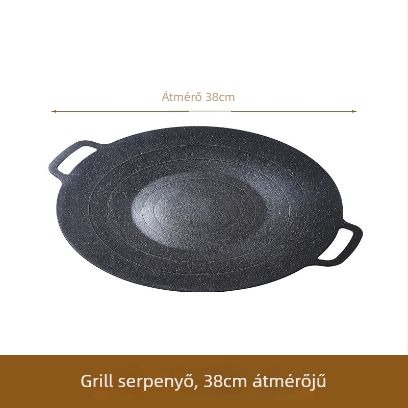 Maifan-kő tapadásmentes kör grill serpenyő vasból, multifunkcionális, hordozható, könnyen tisztítható
