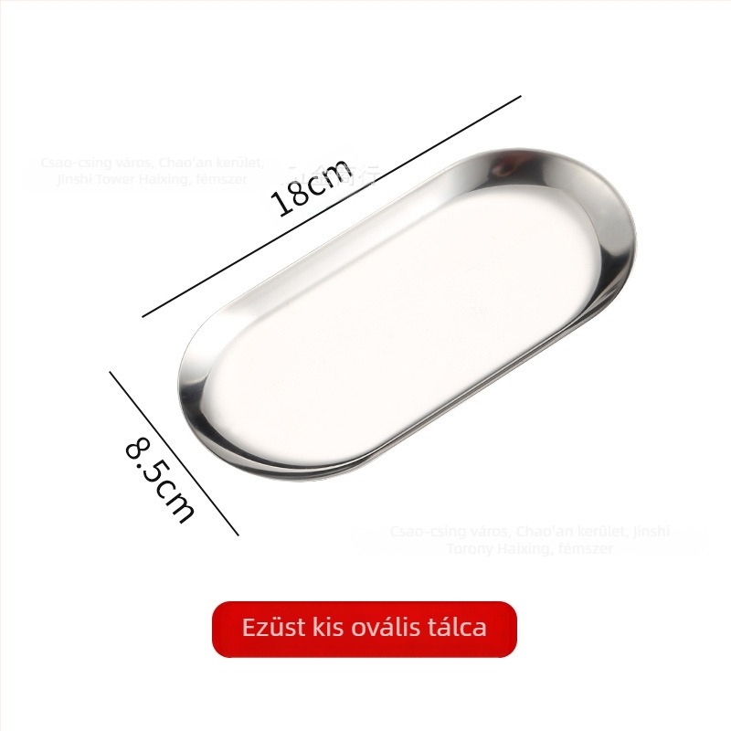 Rozsdamentes acél tál, szabálytalan alak, modern minimalist design, mikrohullámú sütőben használható, felülete elektroplattált