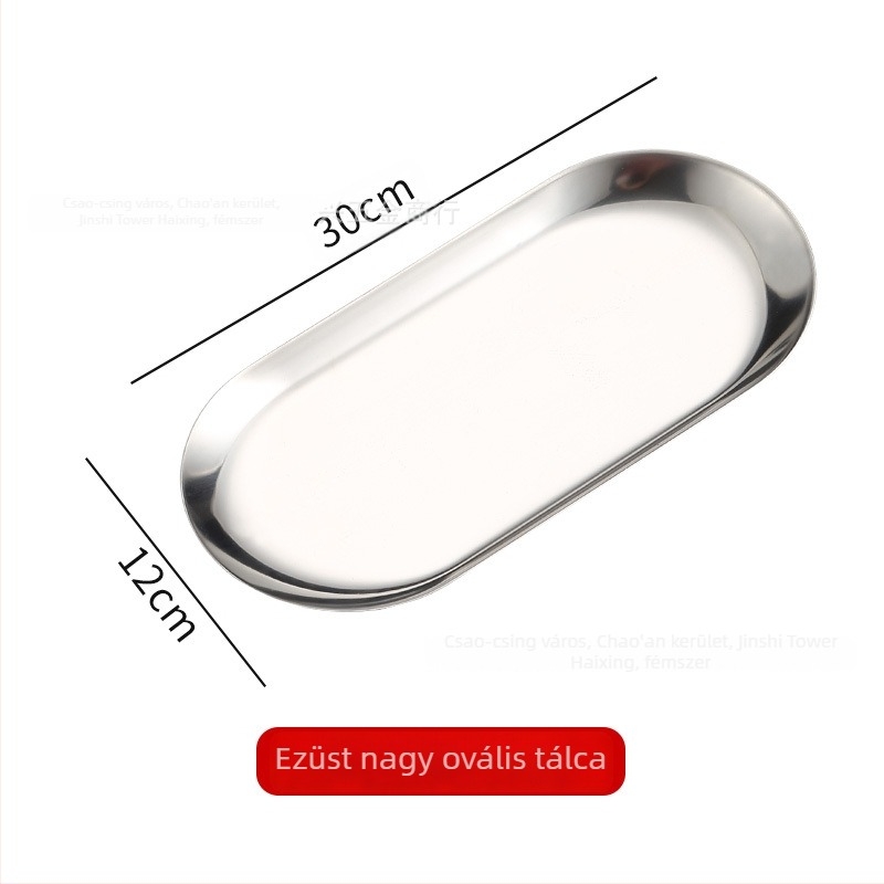 Rozsdamentes acél tál, szabálytalan alak, modern minimalist design, mikrohullámú sütőben használható, felülete elektroplattált