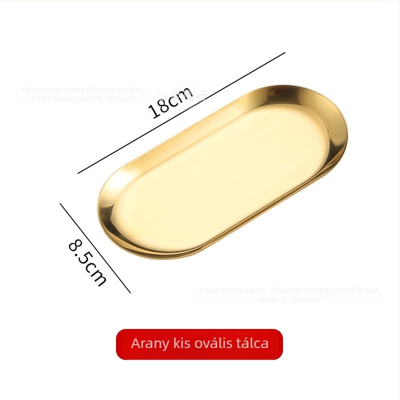 Rozsdamentes acél tál, szabálytalan alak, modern minimalist design, mikrohullámú sütőben használható, felülete elektroplattált