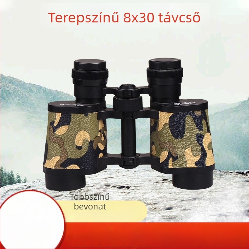 8x30 kamuflált binoklis kültéri használatra, HD optika, alacsony fényviszonyok között éjszakai látás, vízálló
