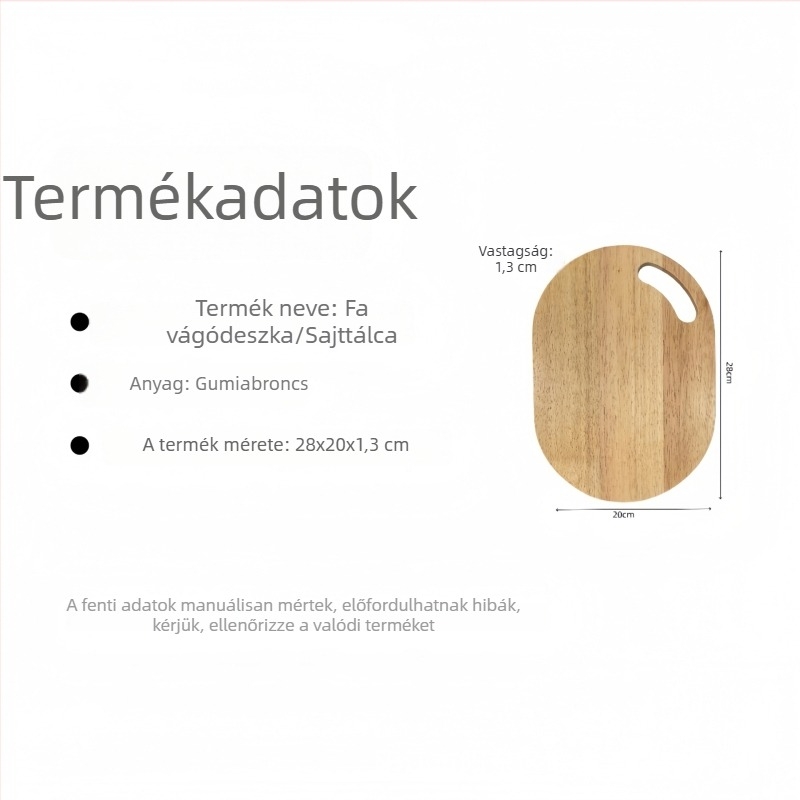 Fából készült vágódeszka, kétoldalas, hordozható, tömörfa, könnyű luxus stílus