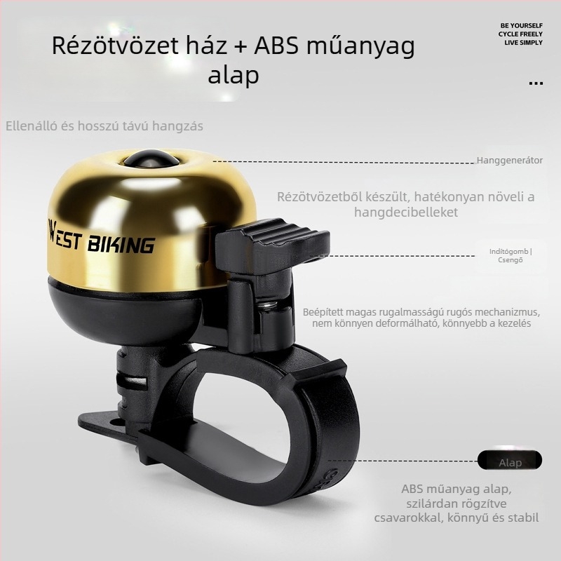 Réz anyagú kerékpárharang hegymászó kerékpárhoz - erős hangzás, modell Yp0706067, West Rider