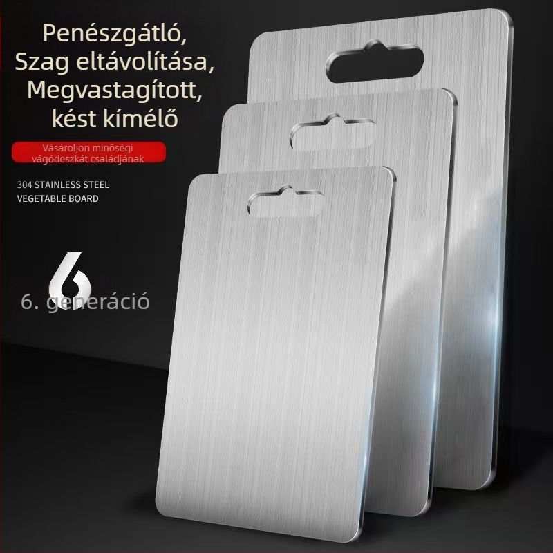 Rozsdamentes acél vágódeszka, dupla oldalú, vastag, antibakteriális és penész elleni, tartós, nagy konyhai deszka