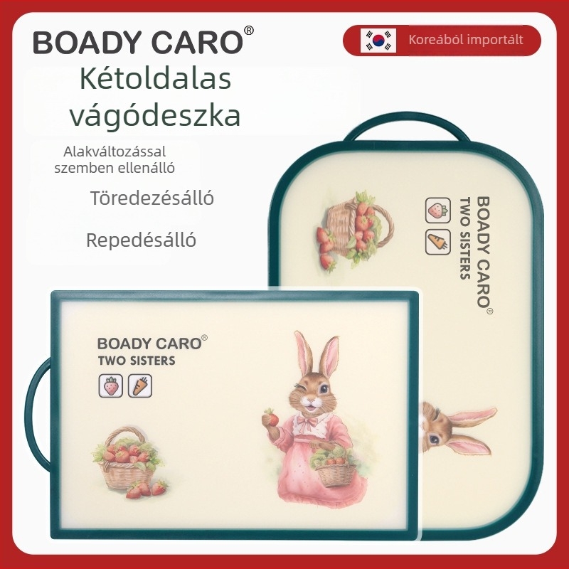 BOADYCARO Poko Rabbit Family kétoldalas vágódeszka, konyhai eszközök, 275×230 mm, PE műanyag
