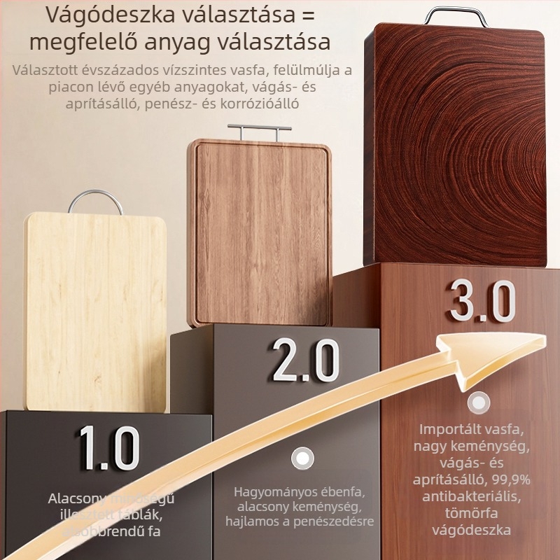 Tömörfa vágódeszka, kétoldalas, penészmentes, konyhai használatra