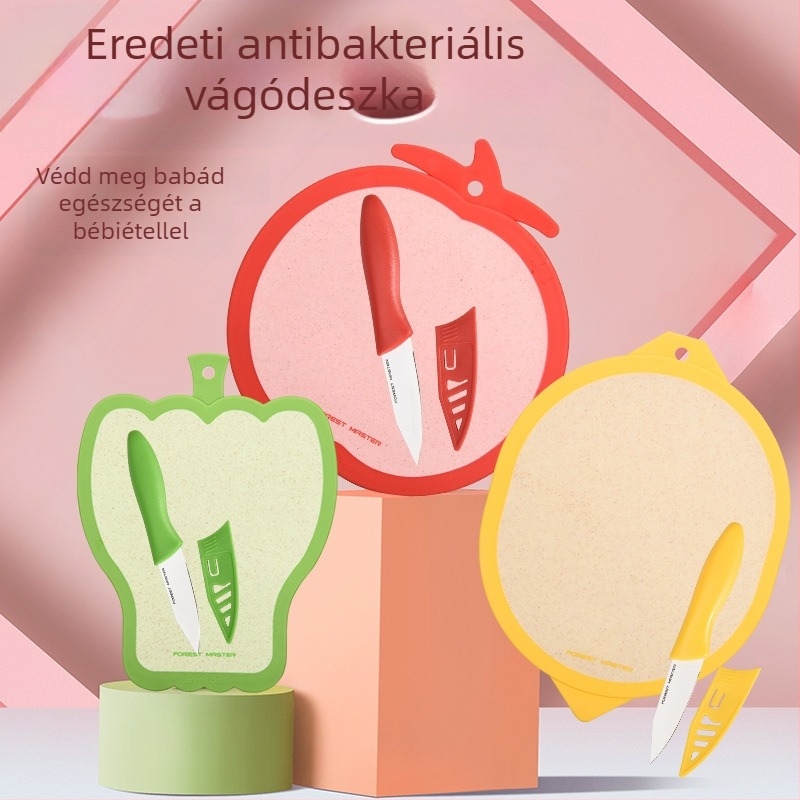 Babáknak készült vágódeszka készlet – műanyag, gyerekeknek, kétoldalas, csúszásmentes, antibakteriális, gyümölcs és zöldség előkészítésére.