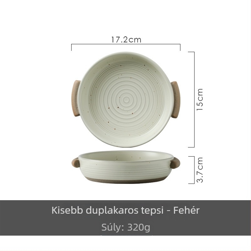 Kéthordós kőedény leveses tál, kerek mély tál, mikrohullámú sütőben használható, retro stílus