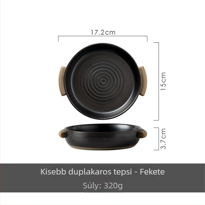 Kéthordós kőedény leveses tál, kerek mély tál, mikrohullámú sütőben használható, retro stílus