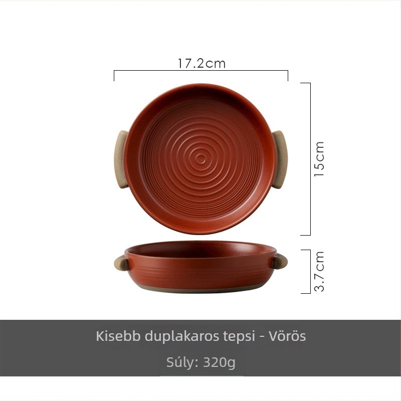Kéthordós kőedény leveses tál, kerek mély tál, mikrohullámú sütőben használható, retro stílus