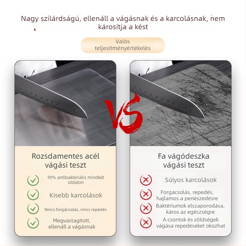 304 rozsdamentes acél vágódeszka, kétoldalas, megnövelt vastagságú, penész- és baktériumálló, otthoni és professzionális konyhákhoz
