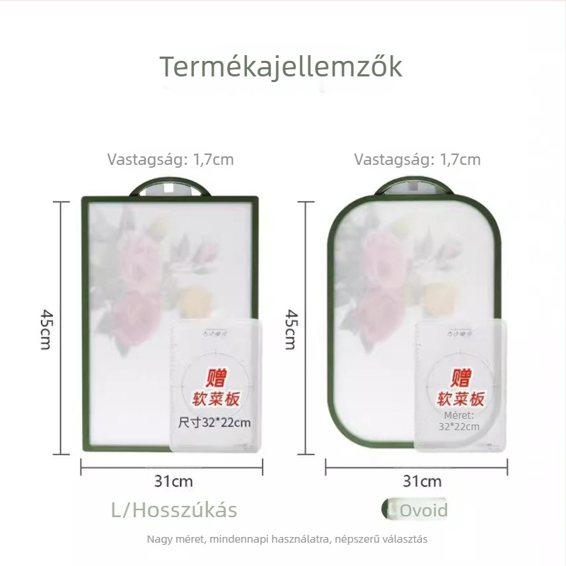 Vágódeszka, koreai stílus, PE anyag, antibakteriális, háztartási használatra