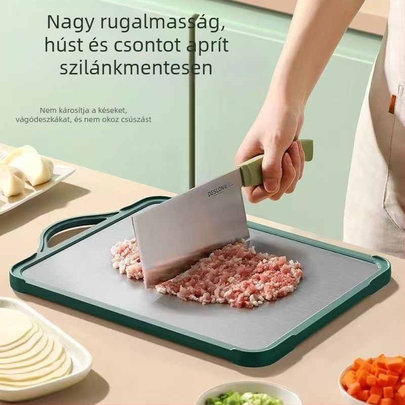 Kétoldalas vágódeszka rozsdamentes acélból és műanyagból, antibakteriális és penészálló, gyümölcsökhöz használható, hordozható konyhai dizájn