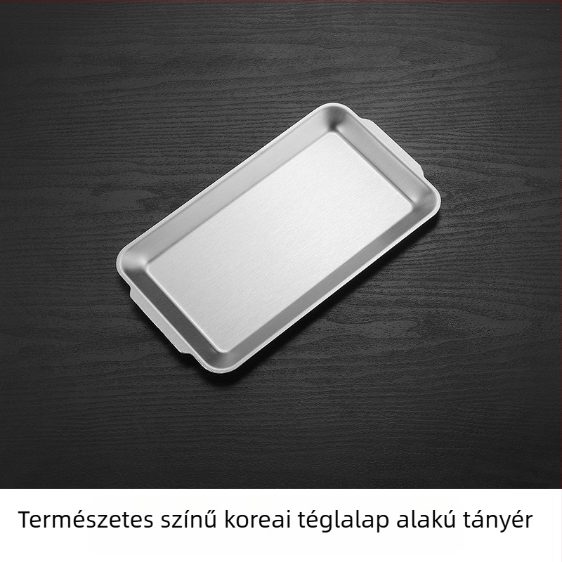 Vastagított rozsdamentes acélból készült koreai stílusú téglalap alakú grill tál dupla fogantyúval