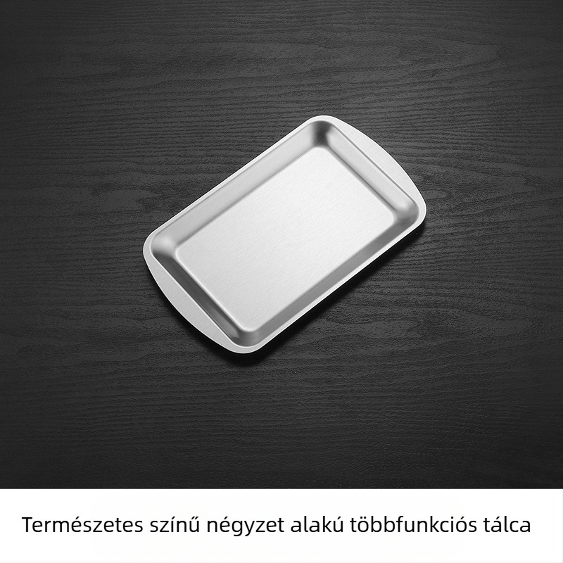 Vastagított rozsdamentes acélból készült koreai stílusú téglalap alakú grill tál dupla fogantyúval