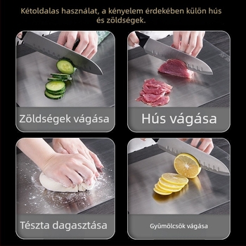 304 rozsdamentes acél vágódeszka, kétoldalas, vastagított, konyhai és kereskedelmi használatra, antibakteriális és penészmentes