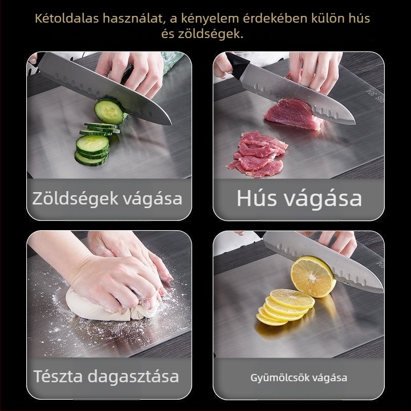 304 rozsdamentes acél vágódeszka, kétoldalas, vastagított, konyhai és kereskedelmi használatra, antibakteriális és penészmentes