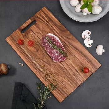 Nagy négyzet alakú vágódeszka akácfából, egyszerű tömörfa vágódeszka steakhez, vastagított keményfa háztartási használatra és nemzetközi alkalmazásokhoz
