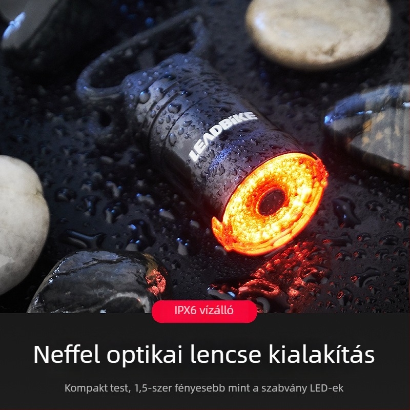 Intelligens szenzorral ellátott kerékpárlámpa hátsó fény funkcióval, Type-C töltés, vízálló, éjszakai vezetés figyelmeztetés