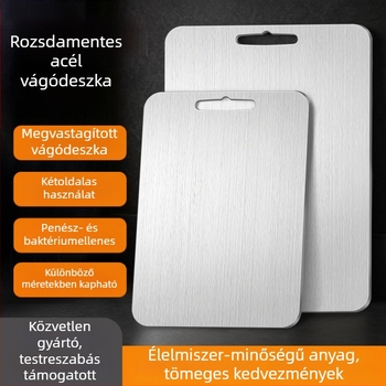 Kétoldalas rozsdamentes acél vágódeszka, otthoni konyhára, élelmiszerbiztonságos, antibakteriális és penészálló