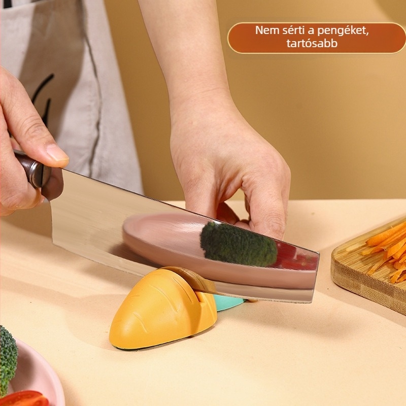 Répa alakú kézi késélező, hordozható; gyémánt felületű, mágneses konyhai késélező