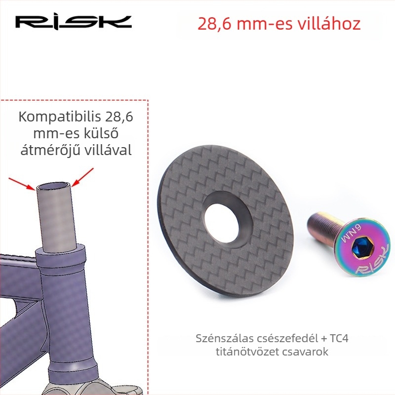 RISK szénszálas kupakfedél hegyikerékpárokhoz és országúti kerékpárokhoz — kormánycsapfedél, első villa fedél, titánötvözet csavarok