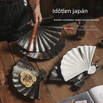 Kerámiából készült, fan alakú tál japán konyhához, mikrohullámú sütőben használható, aláglazúrozott, több mintával