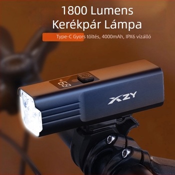 1800 lumen kerékpárfény, 4 LED, vízálló, Type-C töltés, hegyi kerékpárhoz