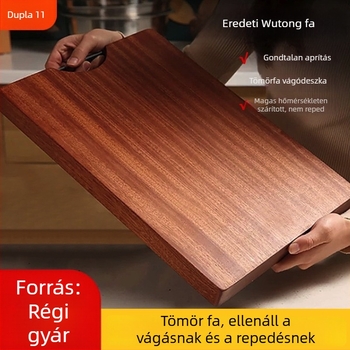 Vastag ebenfa vágódeszka, négyzet alakú, egy darabból készült, kétoldalas használatra