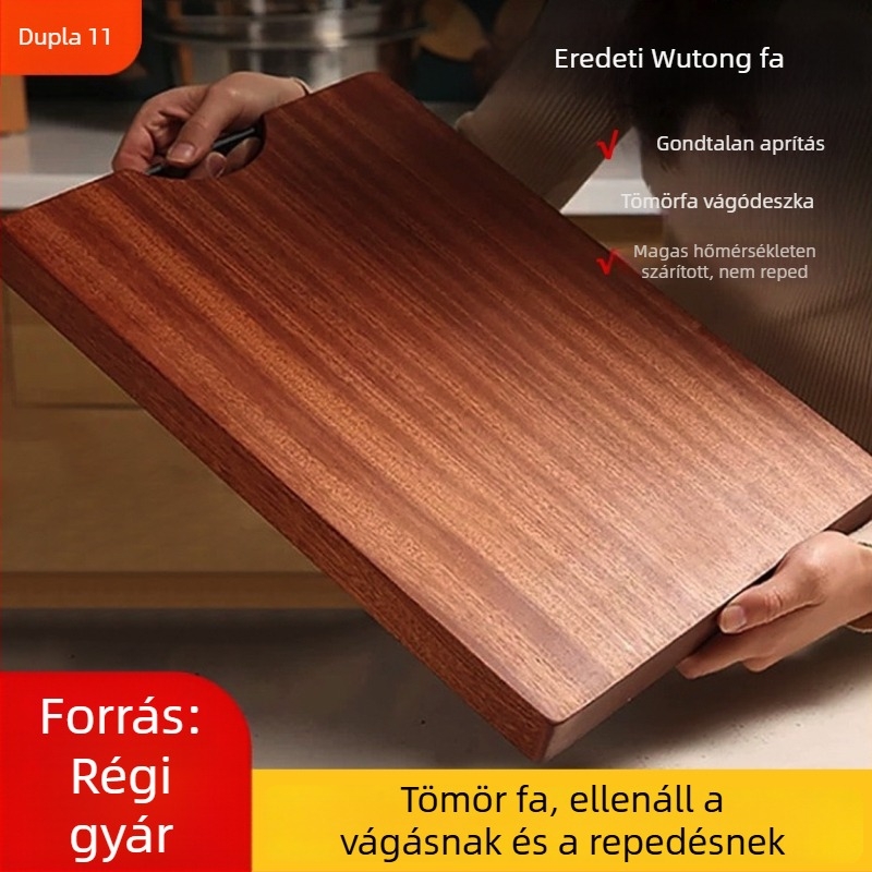 Vastag ebenfa vágódeszka, négyzet alakú, egy darabból készült, kétoldalas használatra