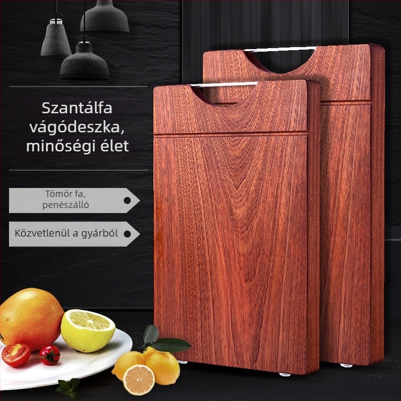 Vastag ebenfa vágódeszka, négyzet alakú, egy darabból készült, kétoldalas használatra