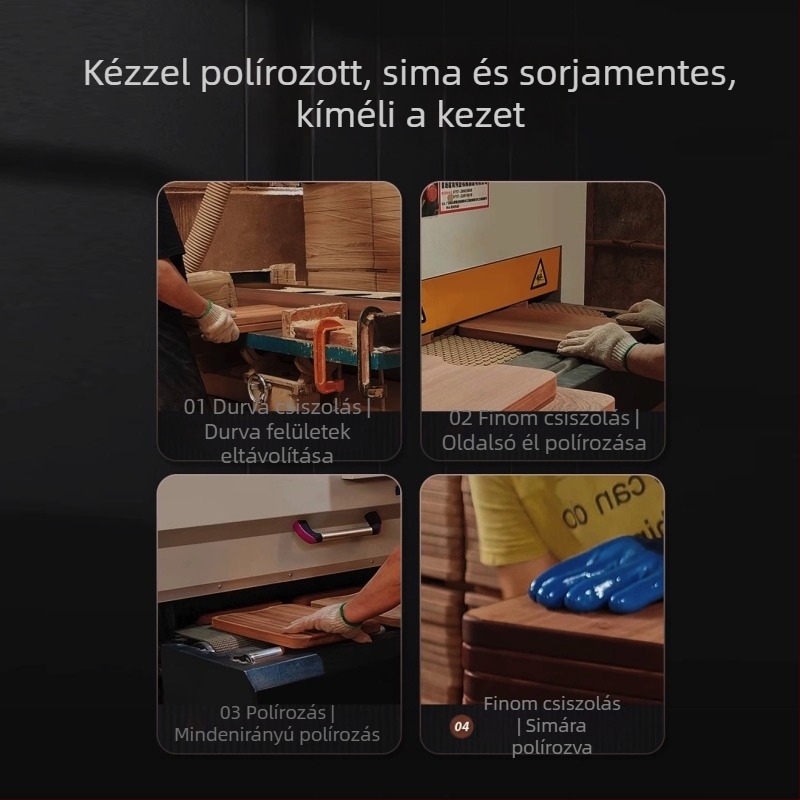Vastag ebenfa vágódeszka, négyzet alakú, egy darabból készült, kétoldalas használatra