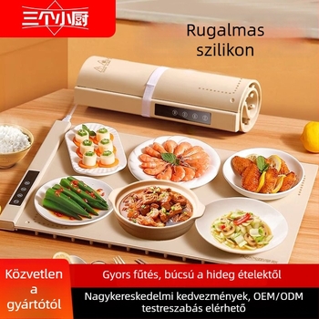 Three Little Chefs okos szilikon melegítő tálca, tekerhető otthoni étmelegítő, 620x400 mm, 300 W, 220 V, 2 kg, testreszabható