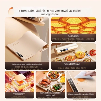 Three Little Chefs okos szilikon melegítő tálca, tekerhető otthoni étmelegítő, 620x400 mm, 300 W, 220 V, 2 kg, testreszabható