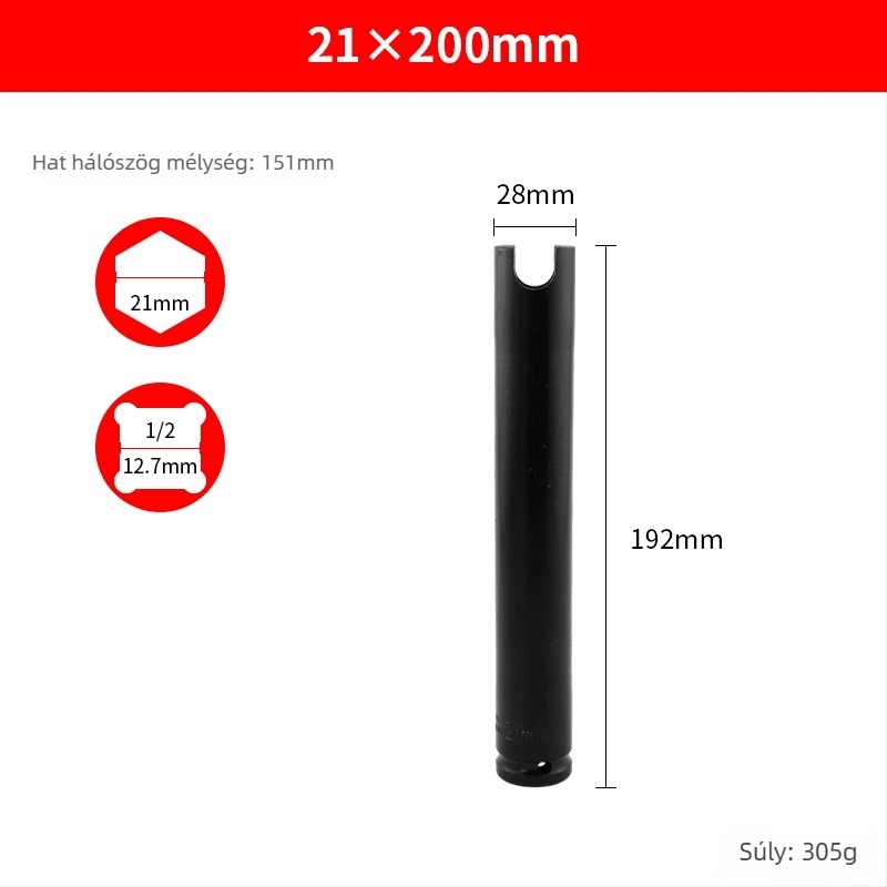 Elektromos csavarhúzó fej nyitott végével, hosszított és vastagított kivitelben, fafeldolgozáshoz és állványokhoz — Ming Kite króm-vanádium acél, fekete felület, 277 g