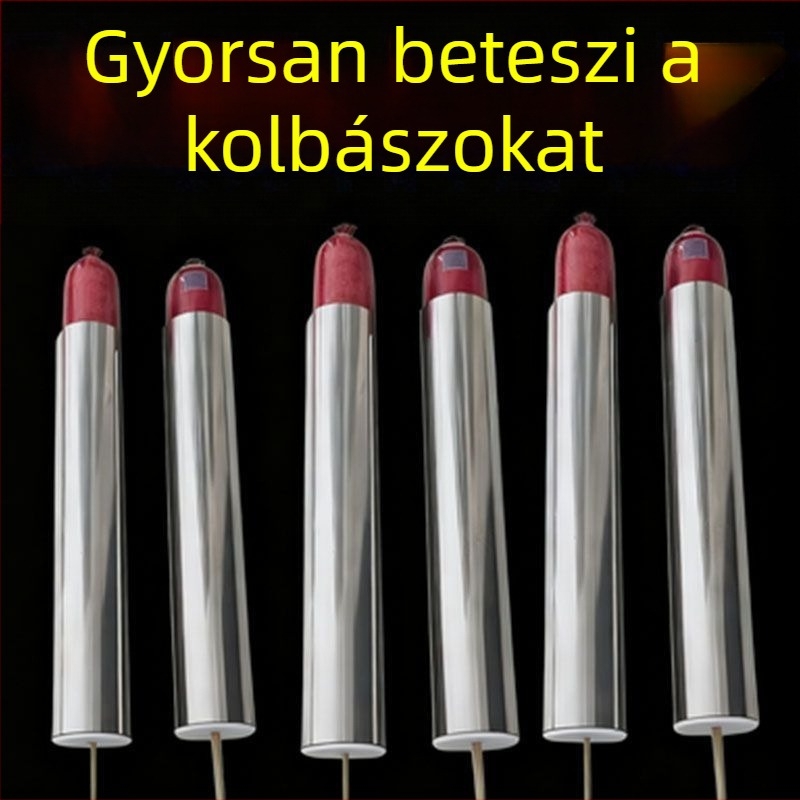 Rozsdamentes acél kolbászszövő eszköz kezdőknek — hatékony és könnyen használható utcai árusításnál, bambusznyársakkal
