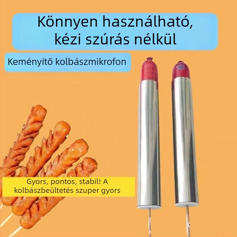 Rozsdamentes acél kolbászszövő eszköz kezdőknek — hatékony és könnyen használható utcai árusításnál, bambusznyársakkal
