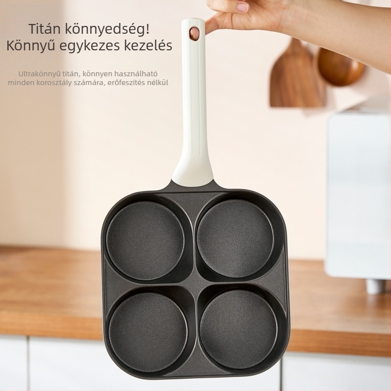 Titánium hamburger reggeli serpenyő négy lyukkal, mélyített, tapadásmentes, lapos aljzattal