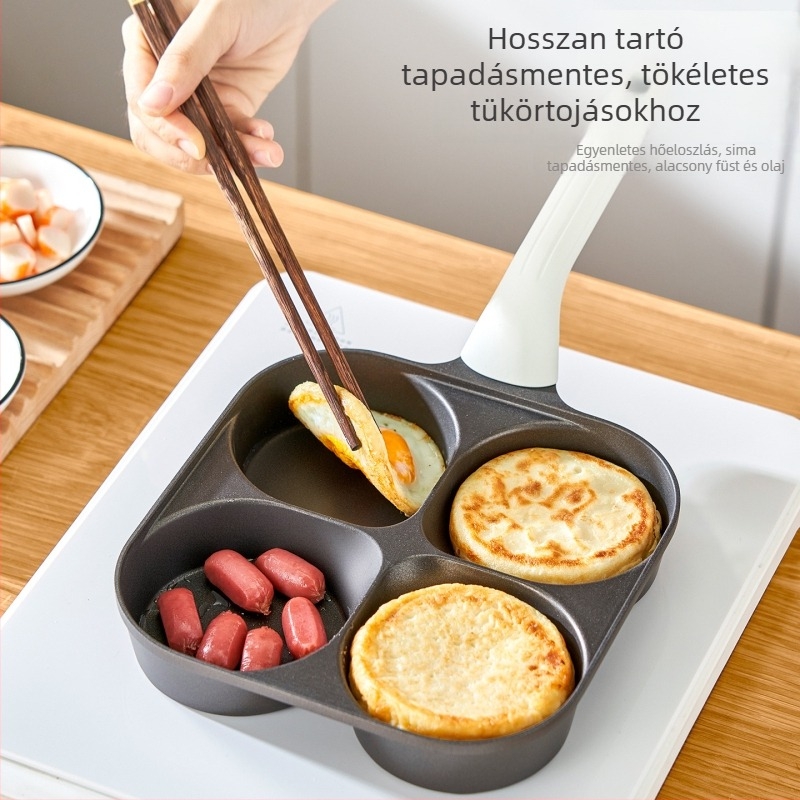 Titánium hamburger reggeli serpenyő négy lyukkal, mélyített, tapadásmentes, lapos aljzattal