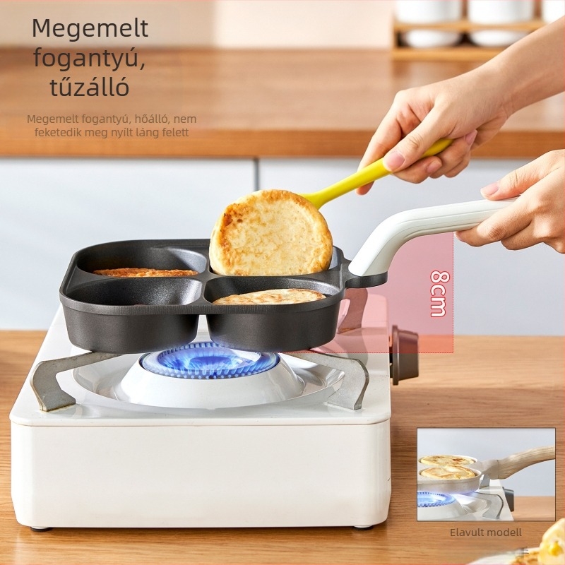 Titánium hamburger reggeli serpenyő négy lyukkal, mélyített, tapadásmentes, lapos aljzattal