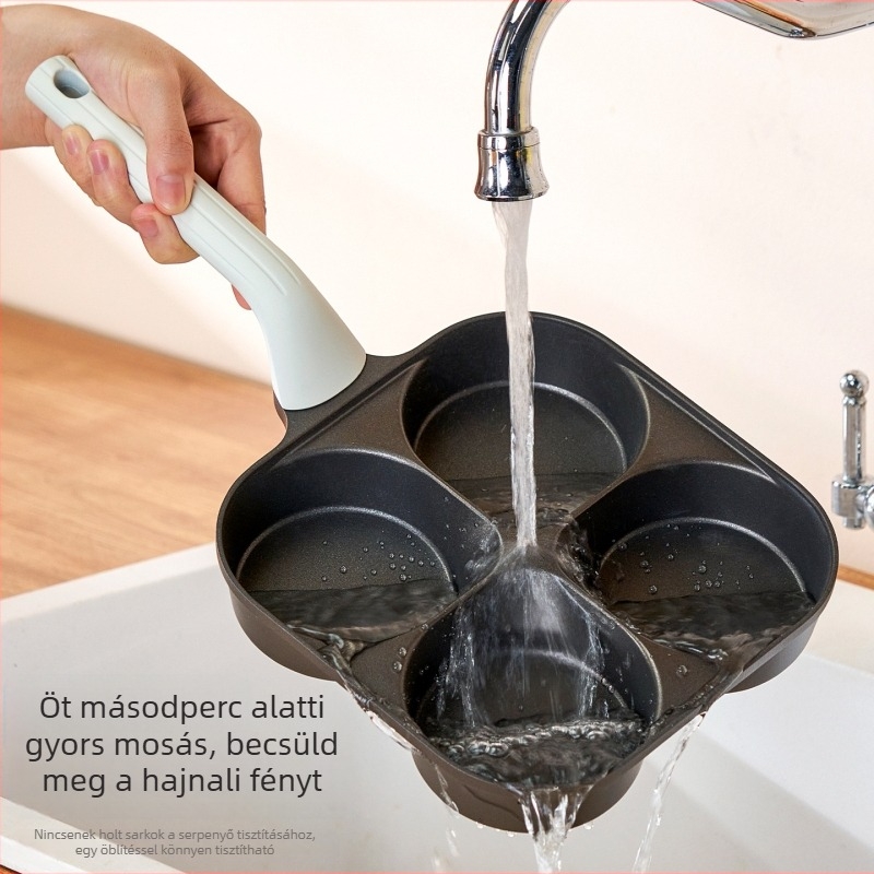 Titánium hamburger reggeli serpenyő négy lyukkal, mélyített, tapadásmentes, lapos aljzattal
