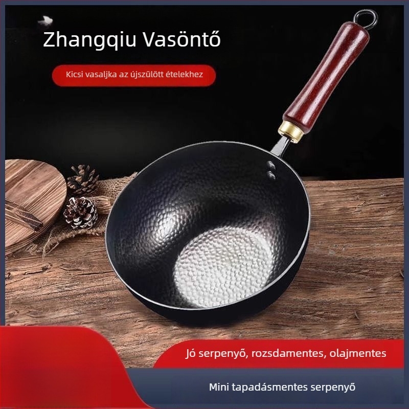 Wok finom vasból, fedél nélküli, bevonat nélküli, egylapos aljzattal, ellenáll a rozsdásodásnak