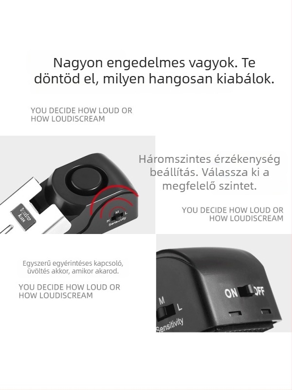 Hordozható ajtóriasztó pillangózár típusú, műanyag, Modell: 01, Haobang