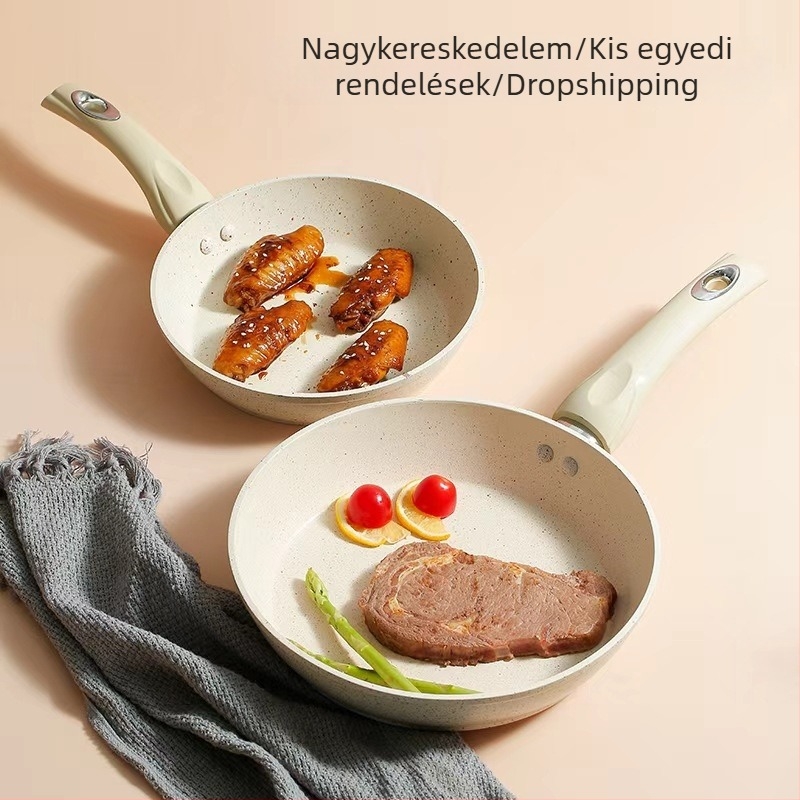 Maifan-kő bevonat tapadásmentes serpenyő steakhez, többfunkciós serpenyő palacsintához és tojásokhoz, vastag alj, indukciós tűzhelyhez és nyílt tűzön egyaránt alkalmas
