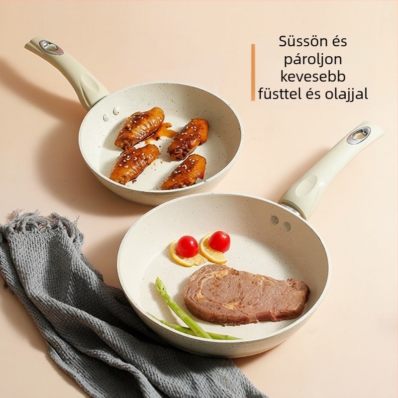 Maifan-kő bevonat tapadásmentes serpenyő steakhez, többfunkciós serpenyő palacsintához és tojásokhoz, vastag alj, indukciós tűzhelyhez és nyílt tűzön egyaránt alkalmas