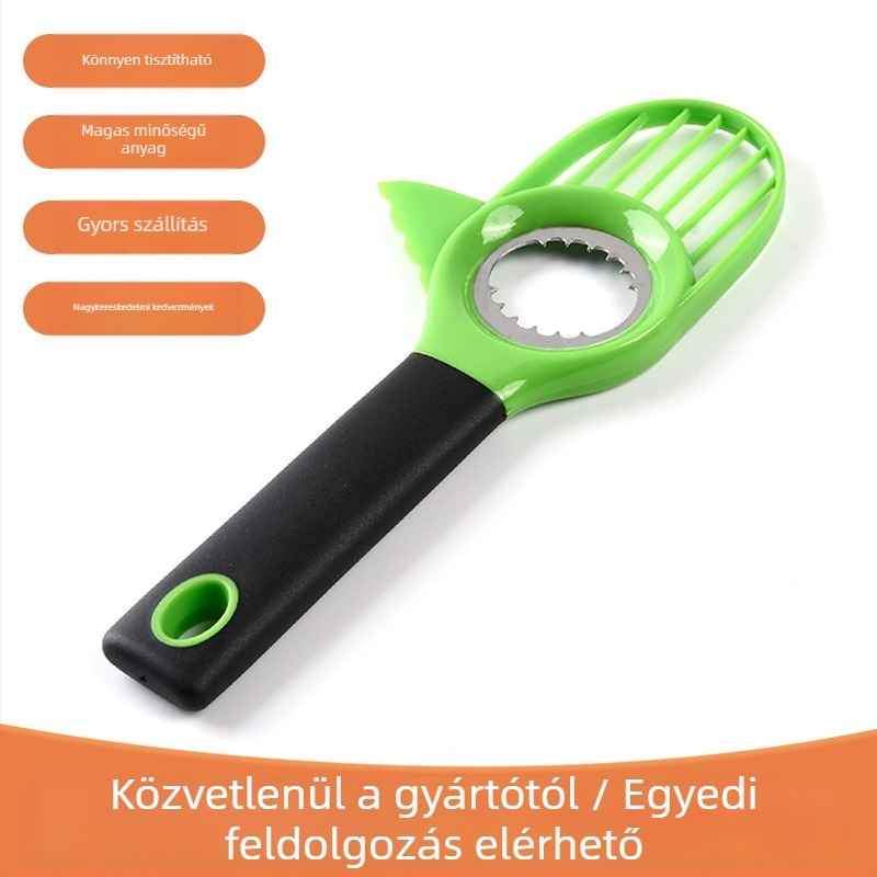 Három az egyben avokádó kés – mag kiemelésére és hússzeletelésre, rozsdamentes acél, többfunkciós gyümölcs eszköz