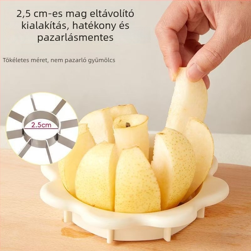 Multifunkcionális alma- és gyümölcsszeletelő, magkivágóval, szeleteléshez és elválasztáshoz, rozsdamentes acél kés.