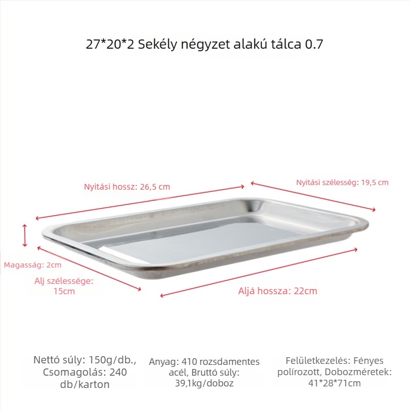 Dingfa Rozsdamentes acél sekély négyzetes tálca, tükörfényes felület, 18–18,9 cm átmérő, sütéshez, pároláshoz és grillezéshez