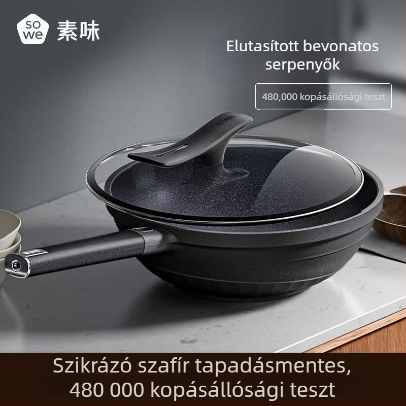 Maifan kő wok – kétoldalas tapadásmentes serpenyő, többrétegű aljzattal, általános tűzhelyekhez